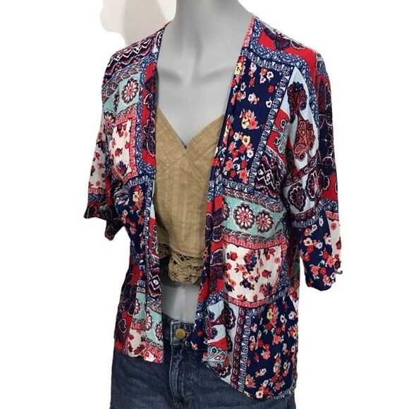 LulaRoe Bianka Paisley Print Kimono Cardigan size 3 red blue - Picture 1 of 7